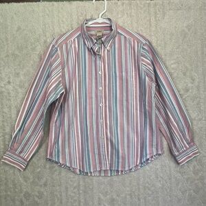 Vintage L.L. Beans Women's 100% Cotton Poplin Striped Button Down Sz MP Prep